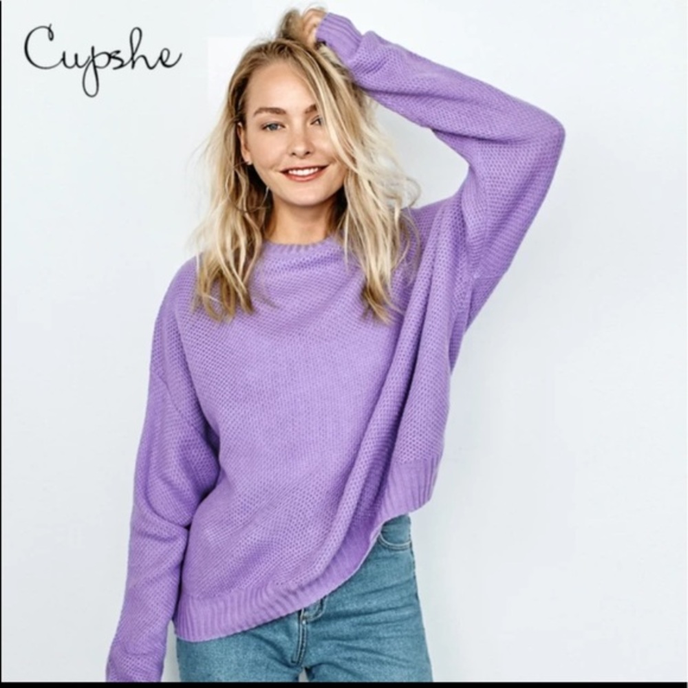 ⭐️CUPSHE-Purple Sweater for Women, Sexy Baggy Long Sleeve Knitted Sweater…